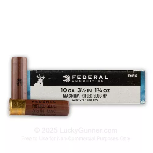 10 Gauge – 3-1/2″ 1-3/4oz. Rifled Hollow Point Slug – Federal Power-Shok – 5 Rounds