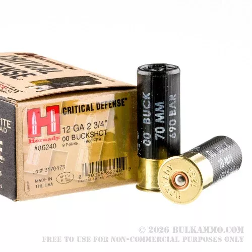 10 Rounds of 12ga Ammo by Hornady Critical Defense – 2-3/4″ 00 Buck