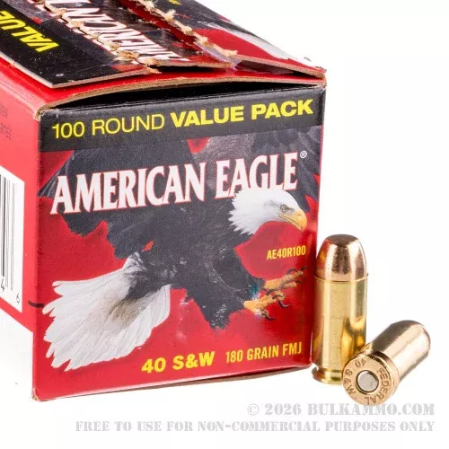 100 Rounds of .40 S&W Ammo by Federal – 180gr FMJ
