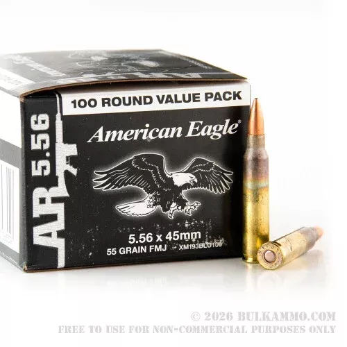 100 Rounds of 5.56×45 XM193 Ammo by Federal – 55gr FMJBT