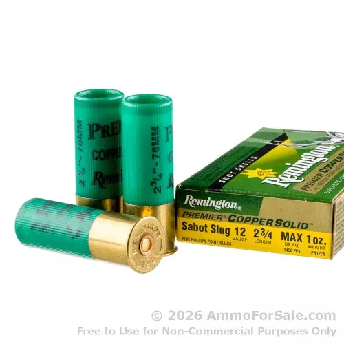 100 Rounds of Discount 1 ounce Sabot Slug 12ga Ammo For Sale by Remington