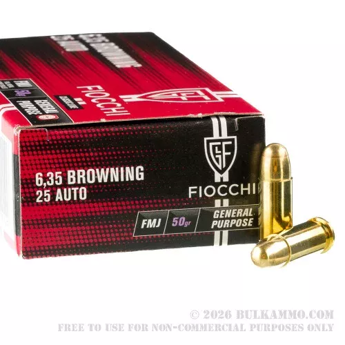 1000 Rounds of .25 ACP Ammo by Fiocchi – 50gr FMJ