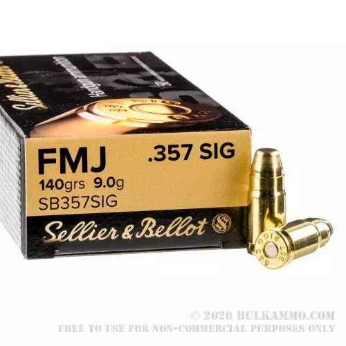1000 Rounds of .357 SIG Ammo by Sellier & Bellot – 140gr FMJ