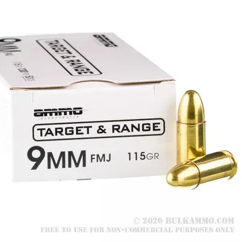 1000 Rounds of 9mm Ammo by Ammo Inc. – 115gr FMJ
