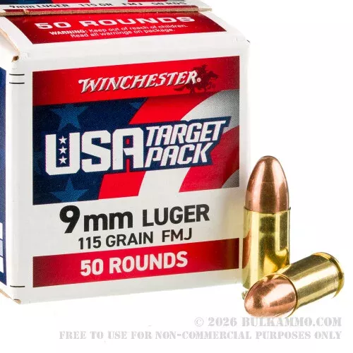 1000 Rounds of 9mm Ammo by Winchester USA – 115gr FMJ