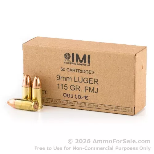 1000 Rounds of Discount 115gr FMJ 9mm Ammo For Sale by IMI