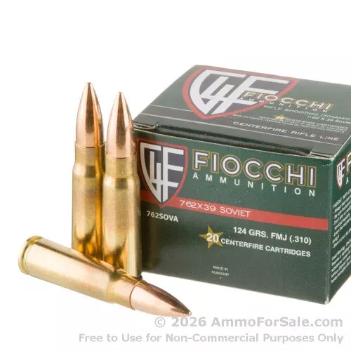 1000 Rounds of Discount 124gr FMJ 7.62x39mm Ammo For Sale by Fiocchi