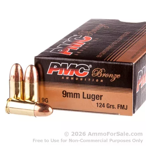 1000 Rounds of Discount 124gr FMJ 9mm Ammo For Sale by PMC
