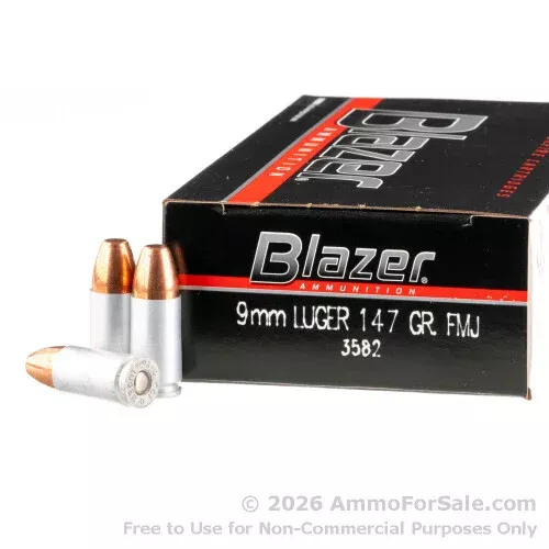 1000 Rounds of Discount 147gr FMJ 9mm Ammo For Sale by Blazer