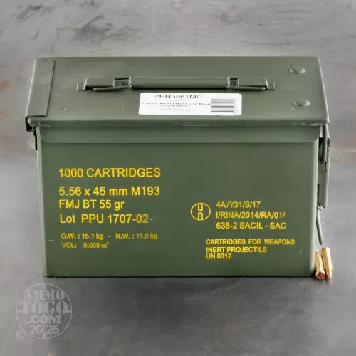 1000rds – 5.56 Prvi Partizan Ammo 55gr. FMJBT M193 Ammo Can