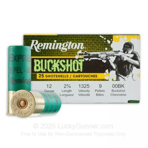 12 ga – 2-3/4″ 00 Buckshot – Remington Express – 25 Rounds