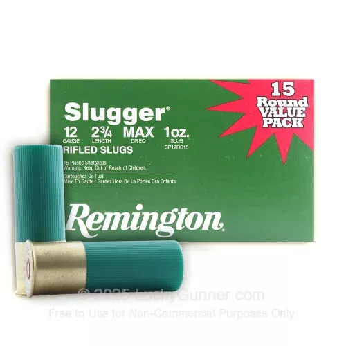 12 ga – 2-3/4″ 1oz Rifled Slug – Remington – 15 Rounds
