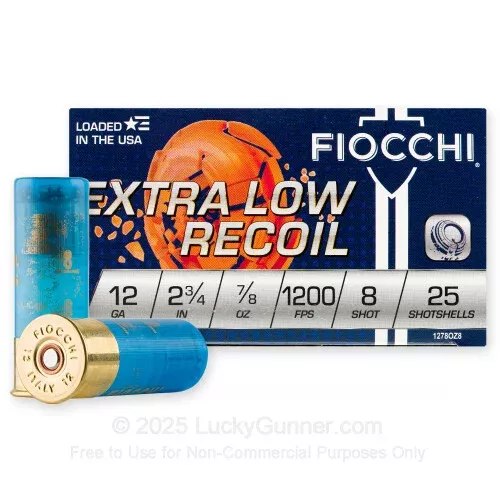 12 ga – 2-3/4″ 7/8 oz #8 Low Recoil Target Load – Fiocchi – 25 Rounds