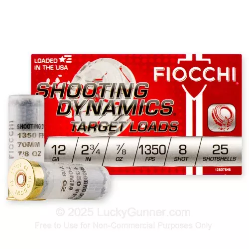 12 ga – 2-3/4″ 7/8 oz #8 Target Load – Fiocchi – 250 Rounds