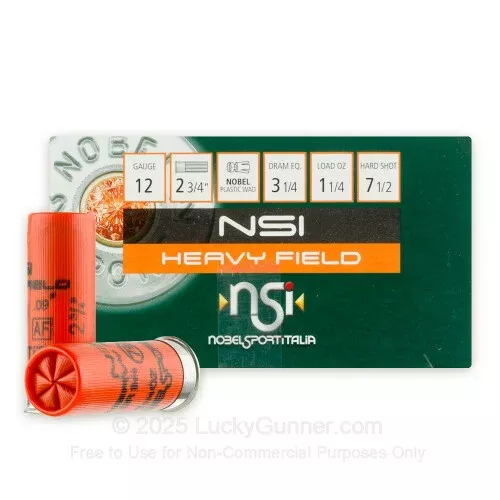 12 ga – 2-3/4″ Lead – 1-1/4 oz – #7.5 – NobelSport – 250 Rounds