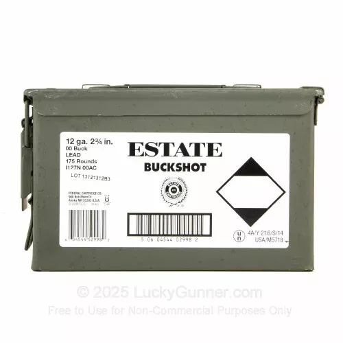12 ga – 2-3/4″ Lead Buckshot Load – 00 Buck in 50 Cal Ammo Can – Estate – 175 Rounds
