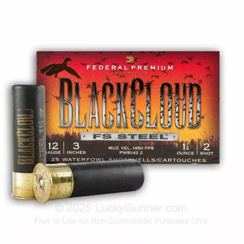 12 ga – 3″ FlightStopper Steel Shot Waterfowl Load – 1-1/4 oz. – #2 –Federal Black Cloud – 25 Rounds