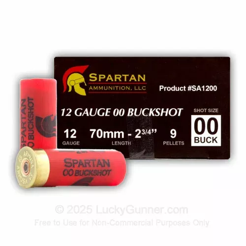 12 Gauge – 2-3/4″ 00 Buck – 9 Pellets – Spartan – 250 Rounds