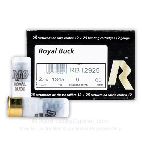 12 Gauge – 2-3/4″ 00 Buck 9P – Rio Buck Royal – 250 Rounds
