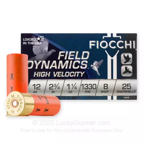 12 Gauge – 2-3/4″ 1-1/4 oz. #8 Shot – Fiocchi Optima Specific HV – 250 Rounds