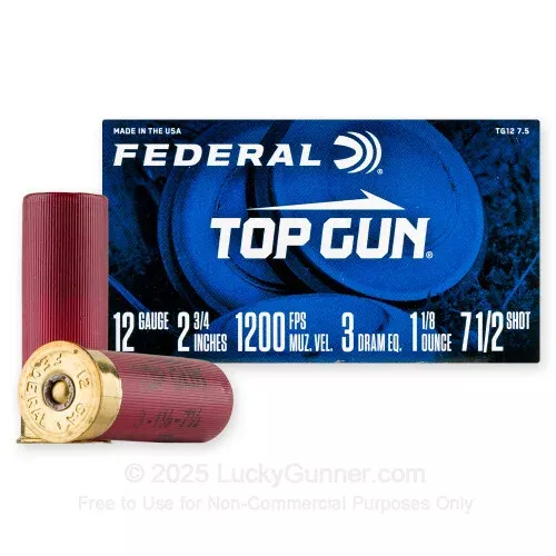12 Gauge – 2-3/4″ 1-1/8 oz #7.5 Lead Shot – Federal Top Gun – 250 Rounds