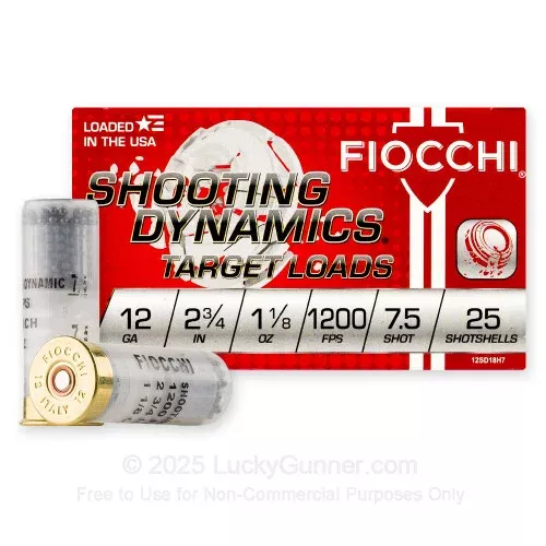 12 Gauge – 2-3/4″ 1-1/8 oz. #7.5 Shot – Fiocchi Target Shooting Dynamics – 25 Rounds