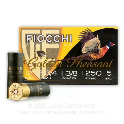 12 Gauge – 2-3/4″ 1-3/8 oz. #5 Nickel Plated Lead Shot – Fiocchi Golden Pheasant – 250 Rounds
