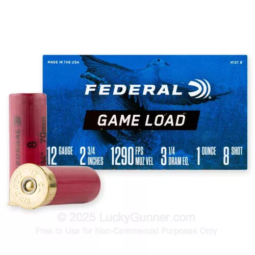 12 Gauge – 2-3/4″ 1 oz #8 Lead Shot – Federal Game-Shok – 25 Rounds