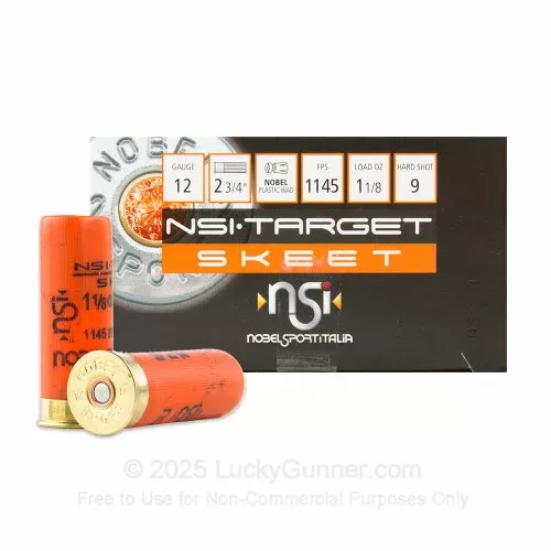 12 Gauge – 2-3/4″ 2-3/4 Dram 1-1/8 oz. #9 Shot – NobelSport Skeet – 250 Rounds