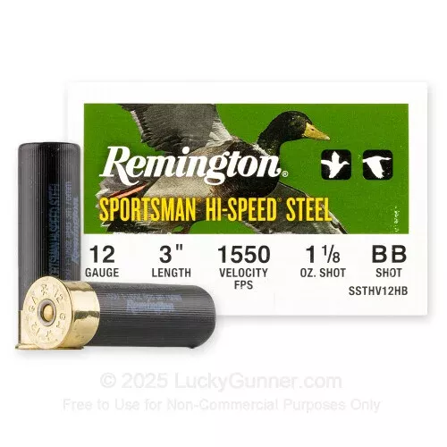 12 Gauge – 3″ 1-1/8oz. BB Steel Shot – Remington Sportsman Hi-Speed Steel – 250 Rounds