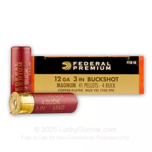 12 Gauge – 3″ #4 Buckshot – Federal Vital-Shok – 5 Rounds