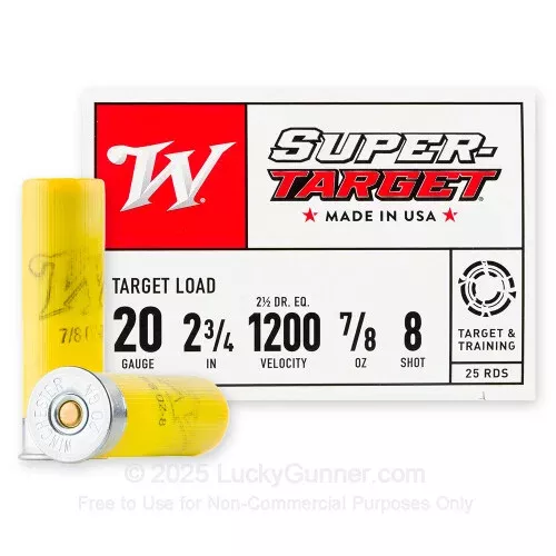 20 ga – 2-3/4″ – 7/8oz – #8 – Super Target Winchester – 250 Rounds
