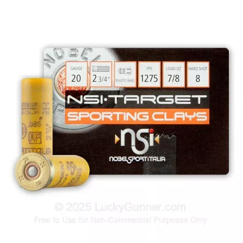 20 ga – 2-3/4″ Hard Lead Shot – 7/8 oz. –#8 – NobelSport – 250 Rounds