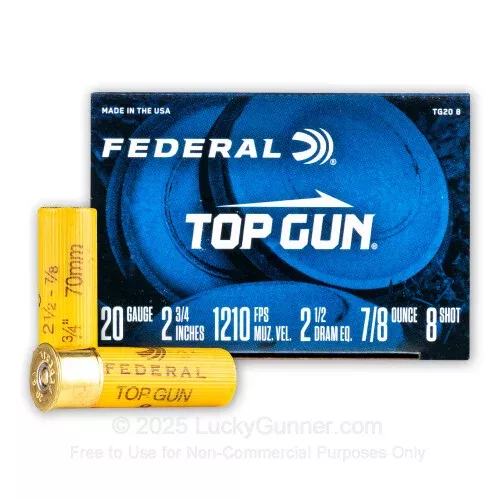 20 ga – 2-3/4″ Lead Shot Target Load – 7/8 oz. –#8 – Federal Top Gun – 25 Rounds