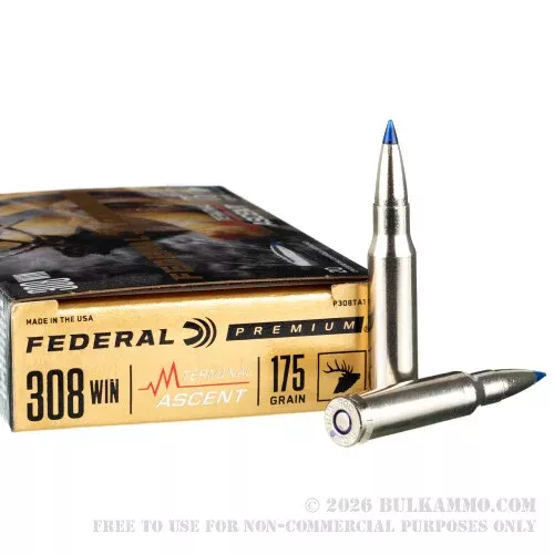20 Rounds of .308 Win Ammo by Federal – 175gr Terminal Ascent