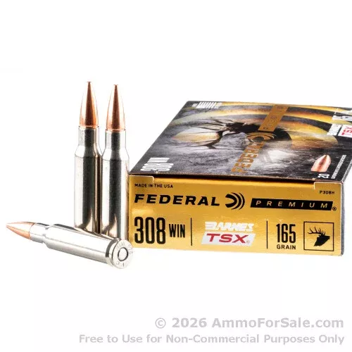 20 Rounds of Discount 165gr TSX .308 Win Ammo For Sale by Federal