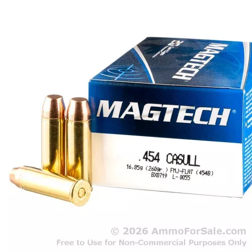 20 Rounds of Discount 260gr FMJ FN .454 Casull Ammo For Sale by Magtech