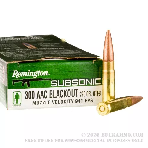 200 Rounds of .300 AAC Blackout Ammo by Remington Subsonic – 220gr OTFB
