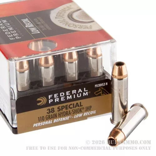 200 Rounds of .38 Spl Ammo by Federal Hydra-Shok Low Recoil – 110gr JHP