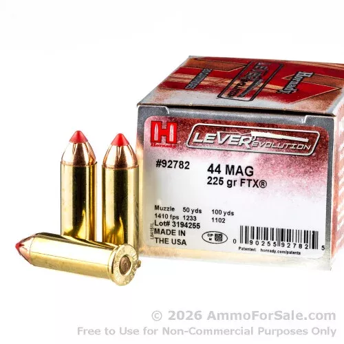 200 Rounds of Discount 225gr FTX .44 Mag Ammo For Sale by Hornady