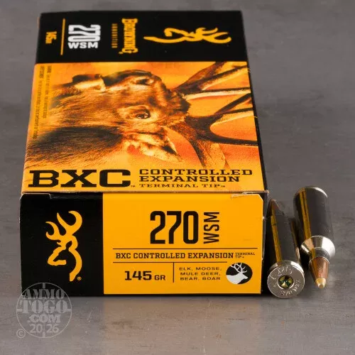 20rds – 270 WSM Browning BXC Controlled Expansion 145gr. Terminal Tip Ammo