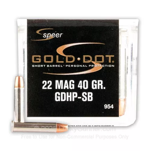 22 WMR – 40 gr JHP – Speer Gold Dot – Short Barrel – 50 Rounds