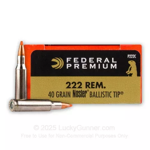 222 Remington – 40 gr Nosler Ballistic Tip – Federal Premium – 20 Rounds
