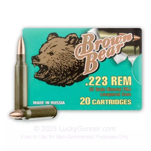 223 Rem – 55 Grain FMJ – Brown Bear (Lacquered) – 500 Rounds