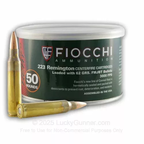 223 Rem – 62 gr FMJ – Fiocchi Canned Heat – 50 Rounds