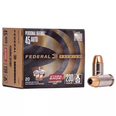 230 Grain Hydra-Shok JHP Personal Defense Ammunition, Box of 20