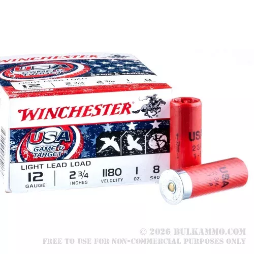 250 Rounds of 12ga Ammo by Winchester USA Game & Target – 1 ounce #8 shot