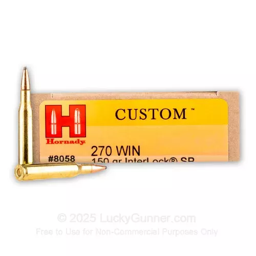 270 – 150 Grain SP – Hornady Custom – 20 Rounds