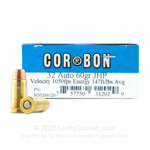 32 ACP – 60 Grain JHP – Corbon Self-Defense – 20 Rounds