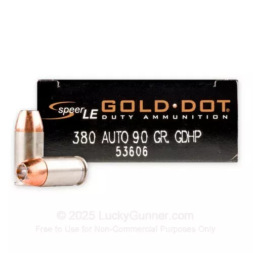 380 Auto – 90 Grain JHP – Speer Gold Dot – 1000 Rounds